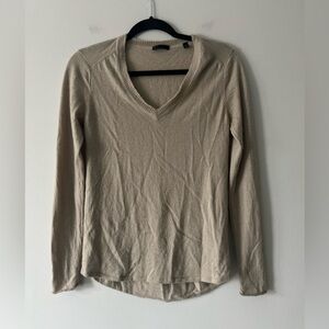 ATM Anthony Thomas Melillo 100% Cashmere Taupe V-Neck Sweater | S